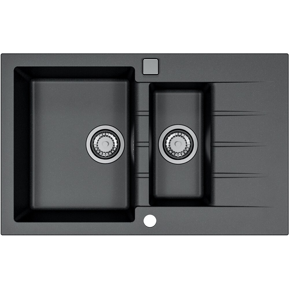 Pachet chiuveta ALVEUS Cadit 70 G91, 1 1/2 cuve, picurator reversibil, compozit granit + baterie Primrose G91, negru