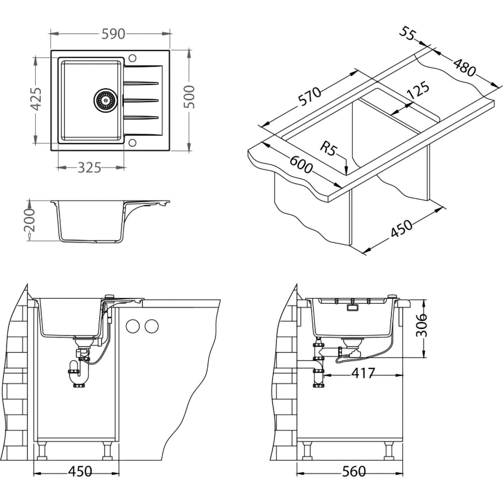 Chiuveta bucatarie ALVEUS Cadit 10 G91, 1 cuva, picurator reversibil, compozit granit, negru