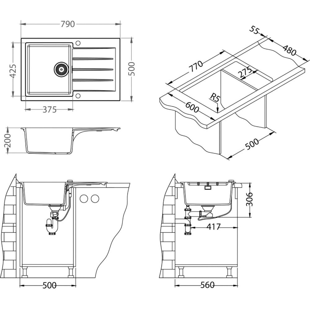 Chiuveta bucatarie ALVEUS Cadit 20 G81, 1 cuva, picurator reversibil, compozit granit, gri