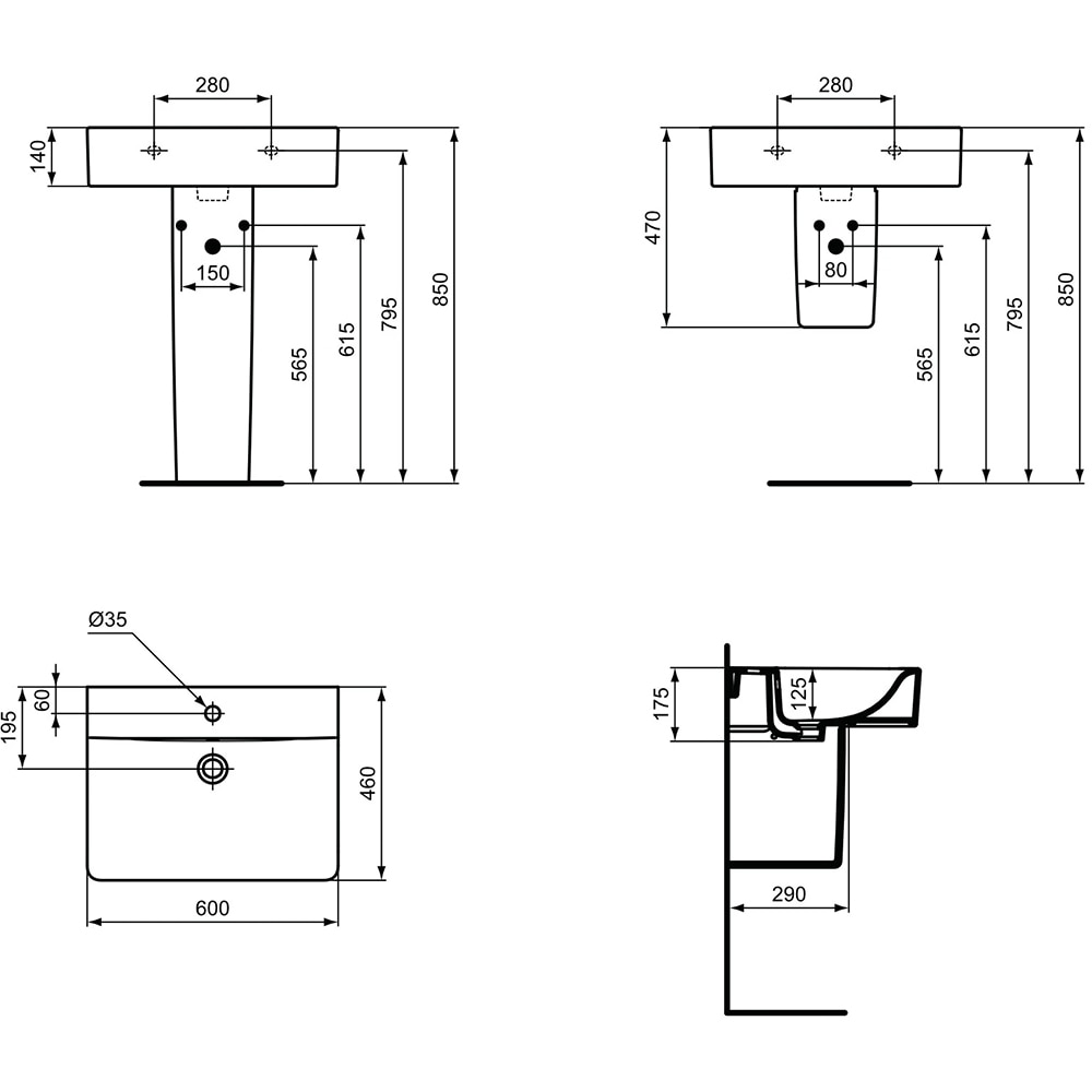 Chiuveta baie IDEAL STANDARD Connect E794501, montare suspendata, 60 x 46 cm, alb