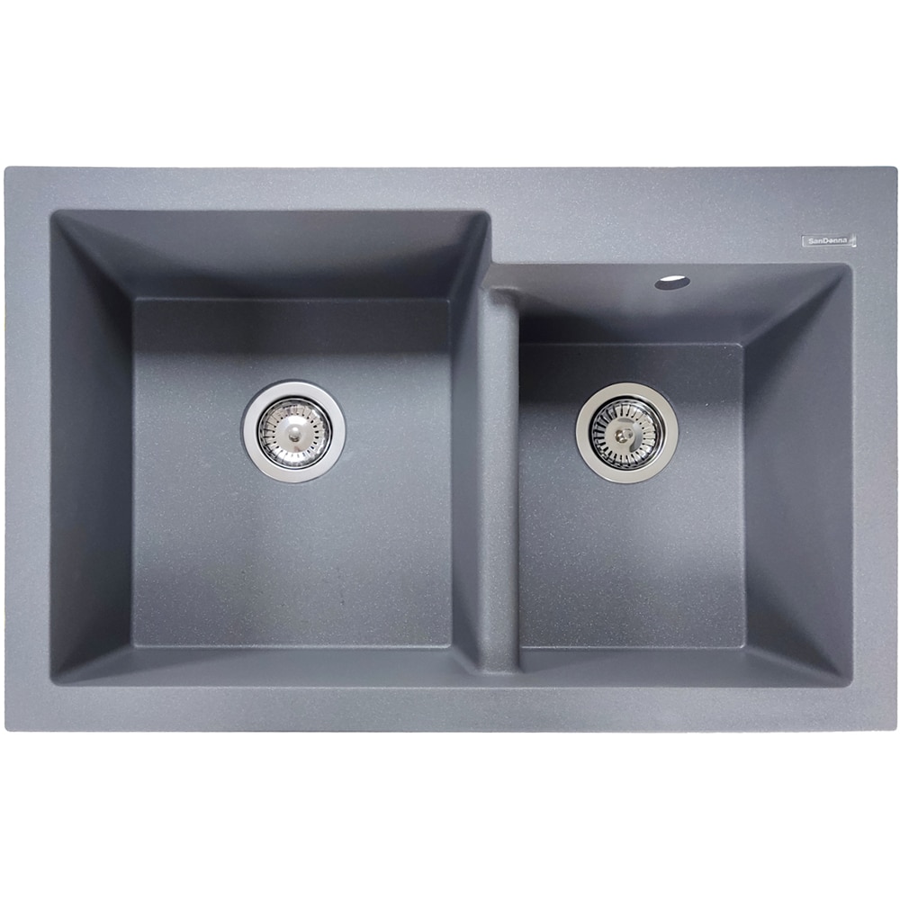 Pachet chiuveta SANDONNA Edyta 79, 2 cuve, compozit granit + baterie, gri