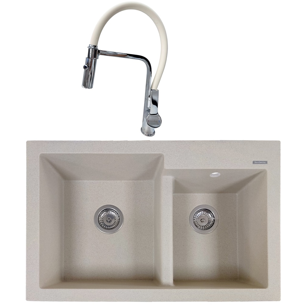 Pachet chiuveta SANDONNA Edyta 79, 2 cuve, compozit granit + baterie, bej