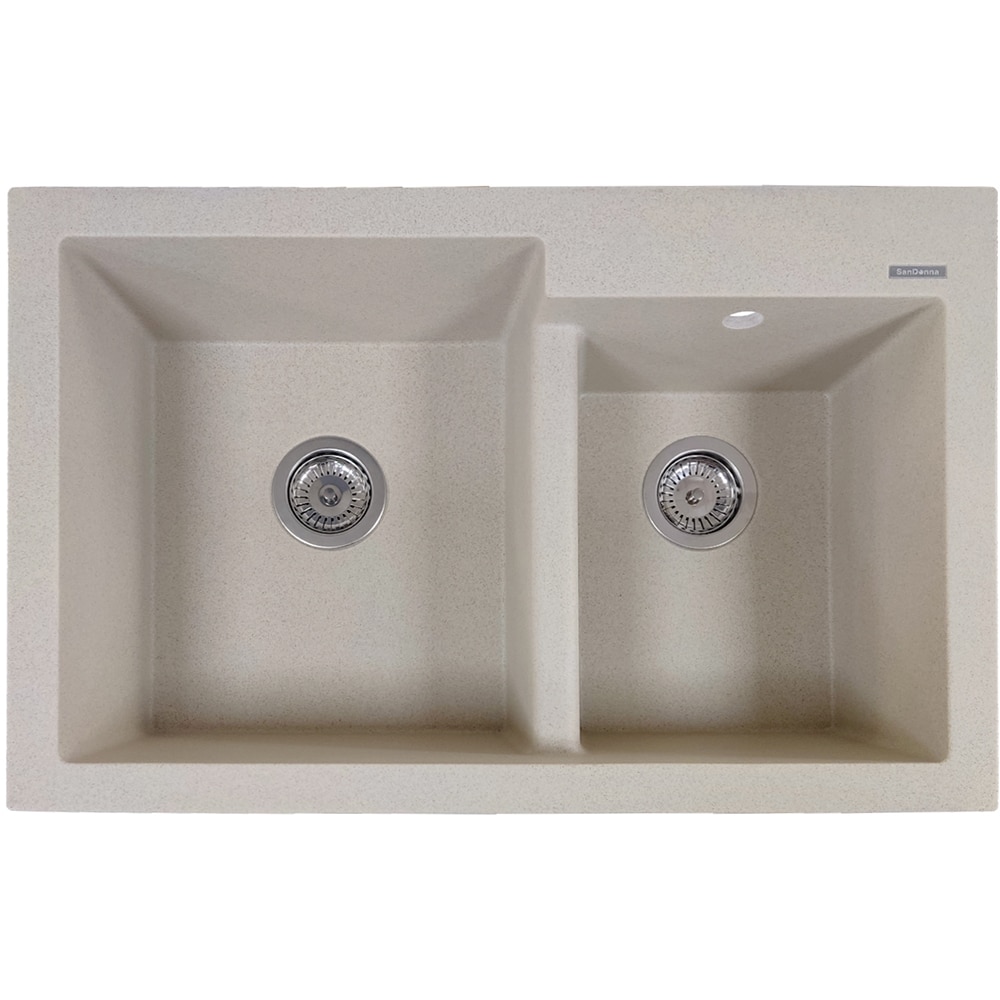 Pachet chiuveta SANDONNA Edyta 79, 2 cuve, compozit granit + baterie, bej