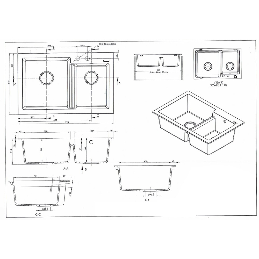 Pachet chiuveta SANDONNA Edyta 79, 2 cuve, compozit granit + baterie, bej