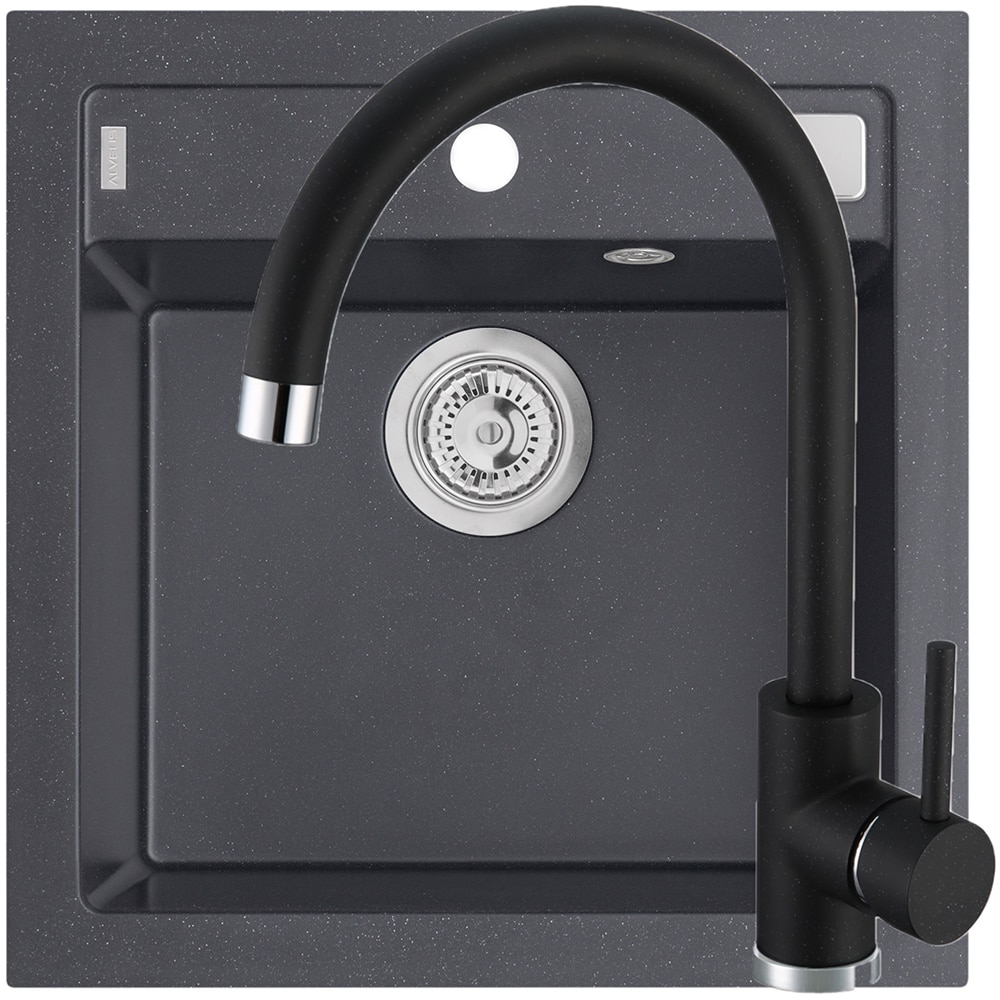 Pachet chiuveta ALVEUS Formic 20, 1 cuva, compozit granit + Baterie Kati G91, negru