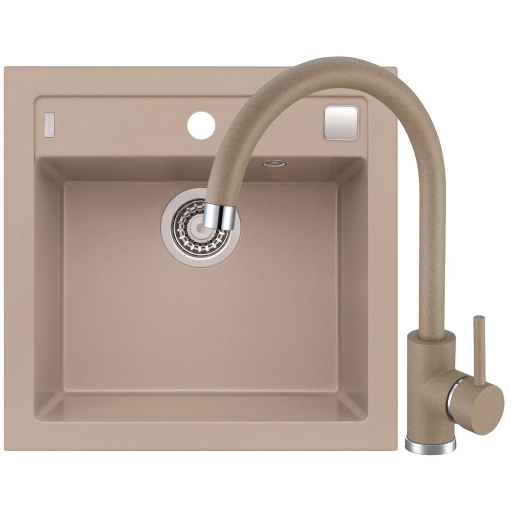 Pachet chiuveta ALVEUS Formic 20, 1 cuva, compozit granit + Baterie Kati G55, bej