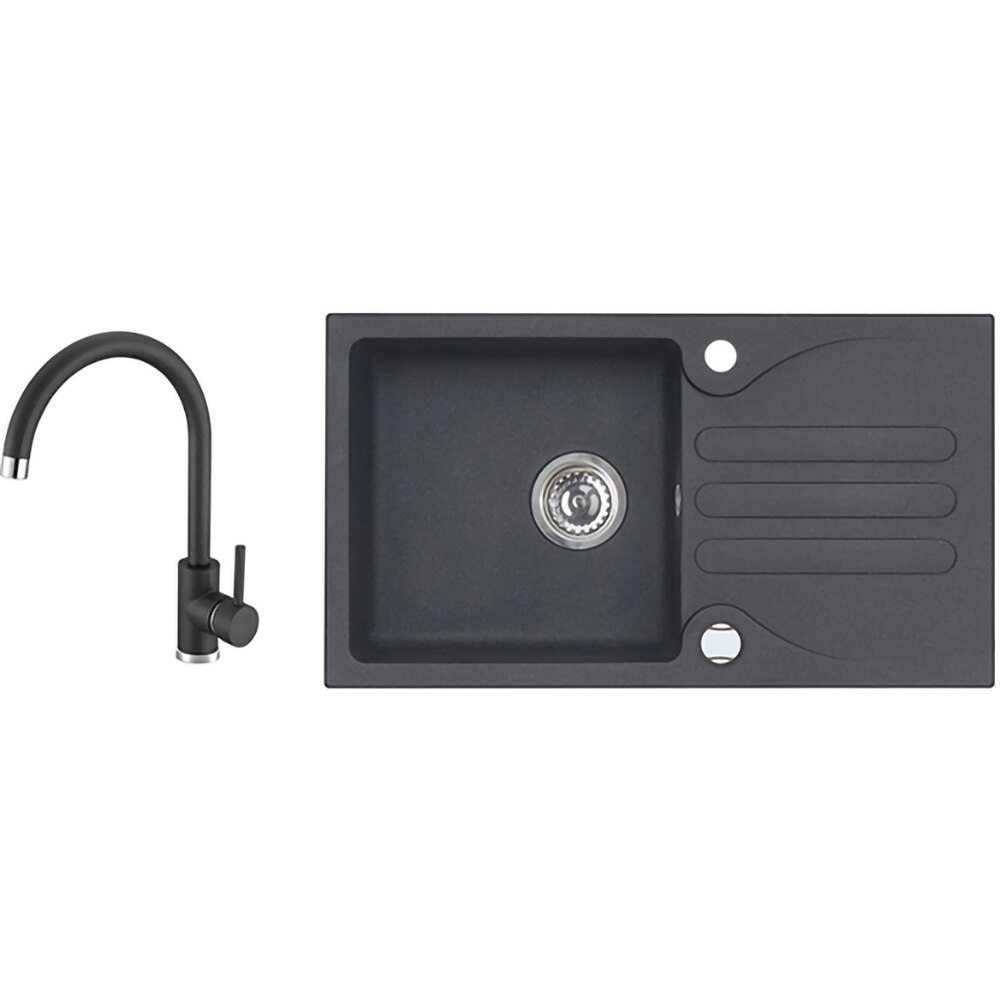 Pachet chiuveta ALVEUS Galapagos 30 G91, 1 cuva, picurator reversibil, compozit granit, baterie Kati G91, negru