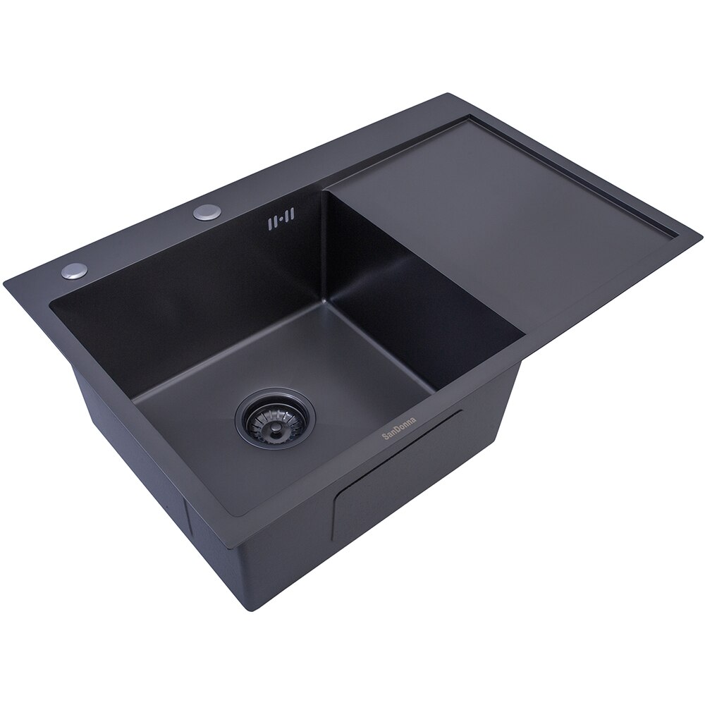 Pachet chiuveta bucatarie SANDONNA HD7850, 1 cuva, inox + picurator + dozator sapun, negru