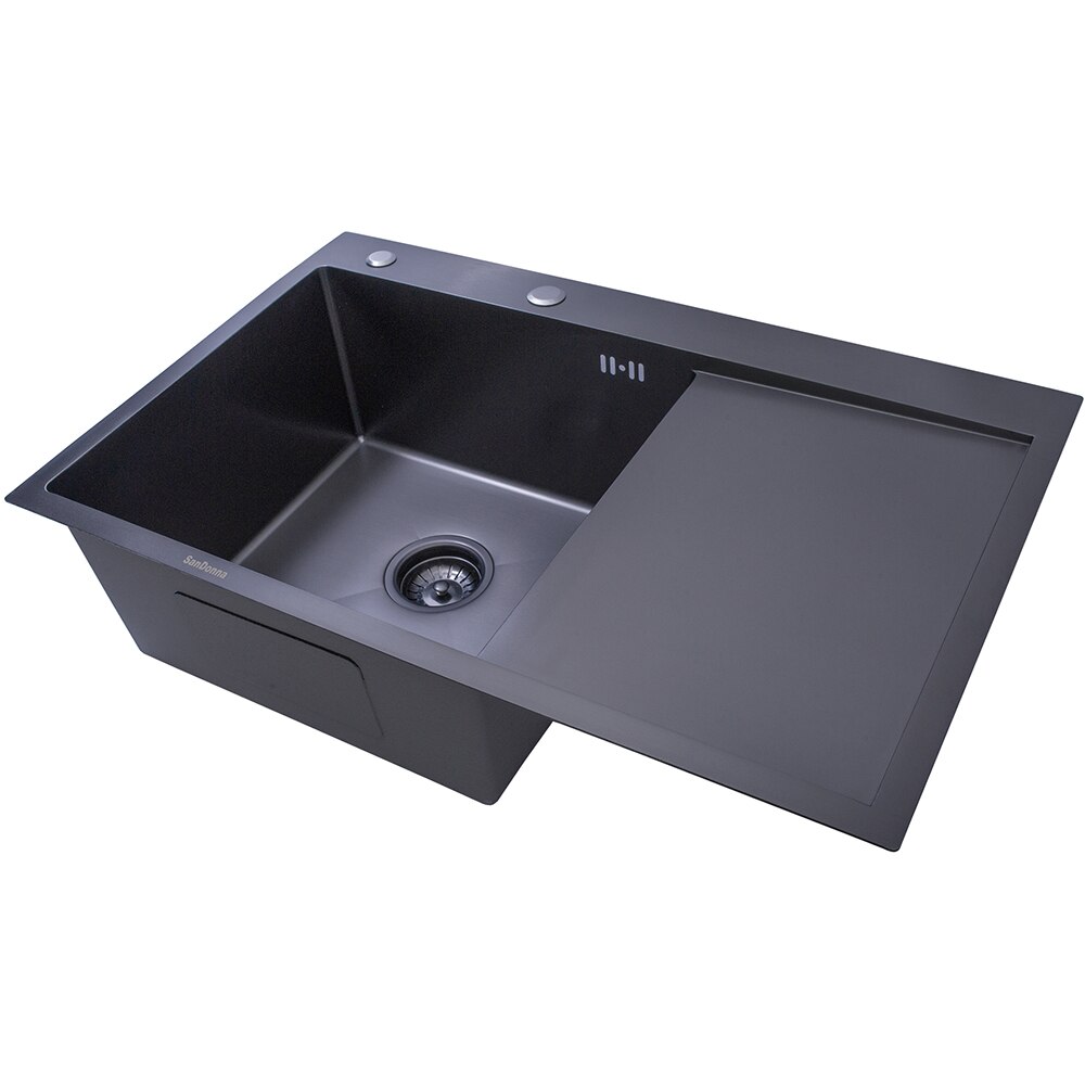 Pachet chiuveta bucatarie SANDONNA HD7850, 1 cuva, inox + picurator + dozator sapun, negru