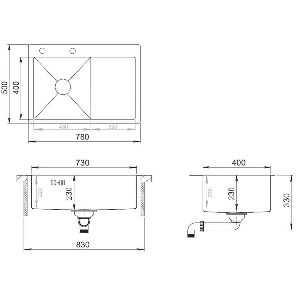 Pachet chiuveta bucatarie SANDONNA HD7850, 1 cuva, inox + picurator + dozator sapun, negru