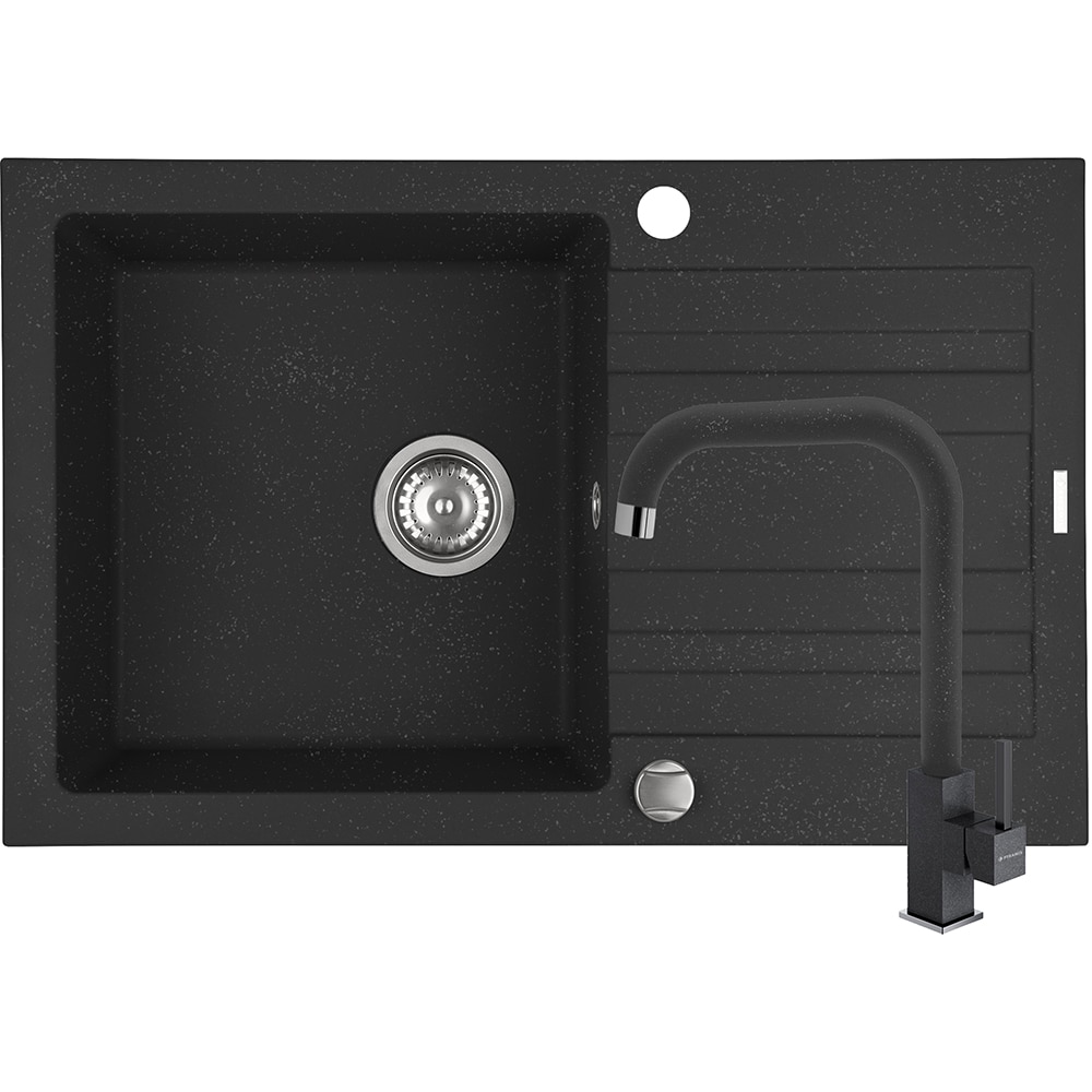 Pachet chiuveta PYRAMIS Altexia Modern 79, 1 cuva, picurator reversibil, compozit granit + baterie, negru