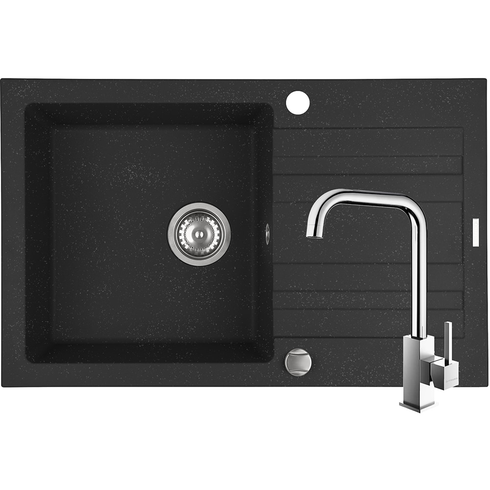 Pachet chiuveta PYRAMIS Altexia Modern 79, 1 cuva, picurator reversibil, compozit granit + baterie, negru