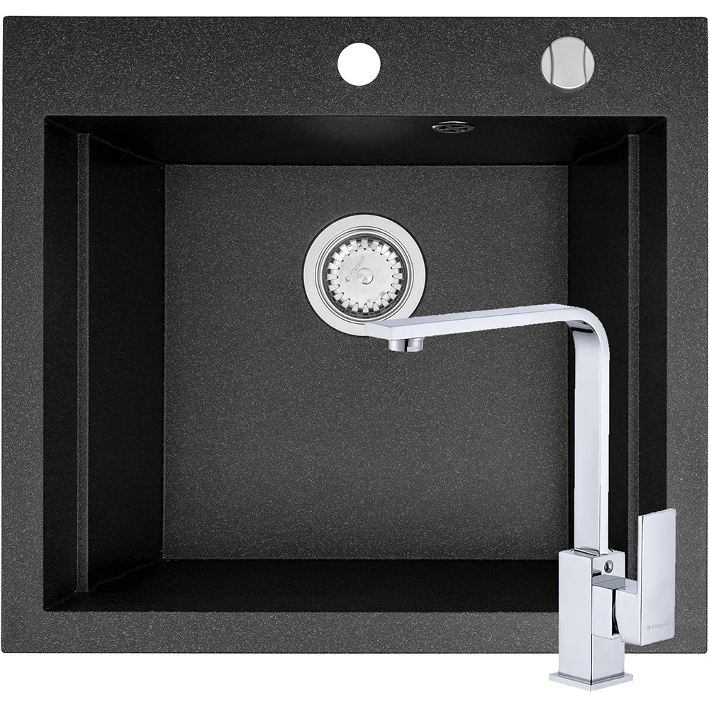 Pachet chiuveta PYRAMIS Altexia Modern Square 57, compozit granit + baterie, negru