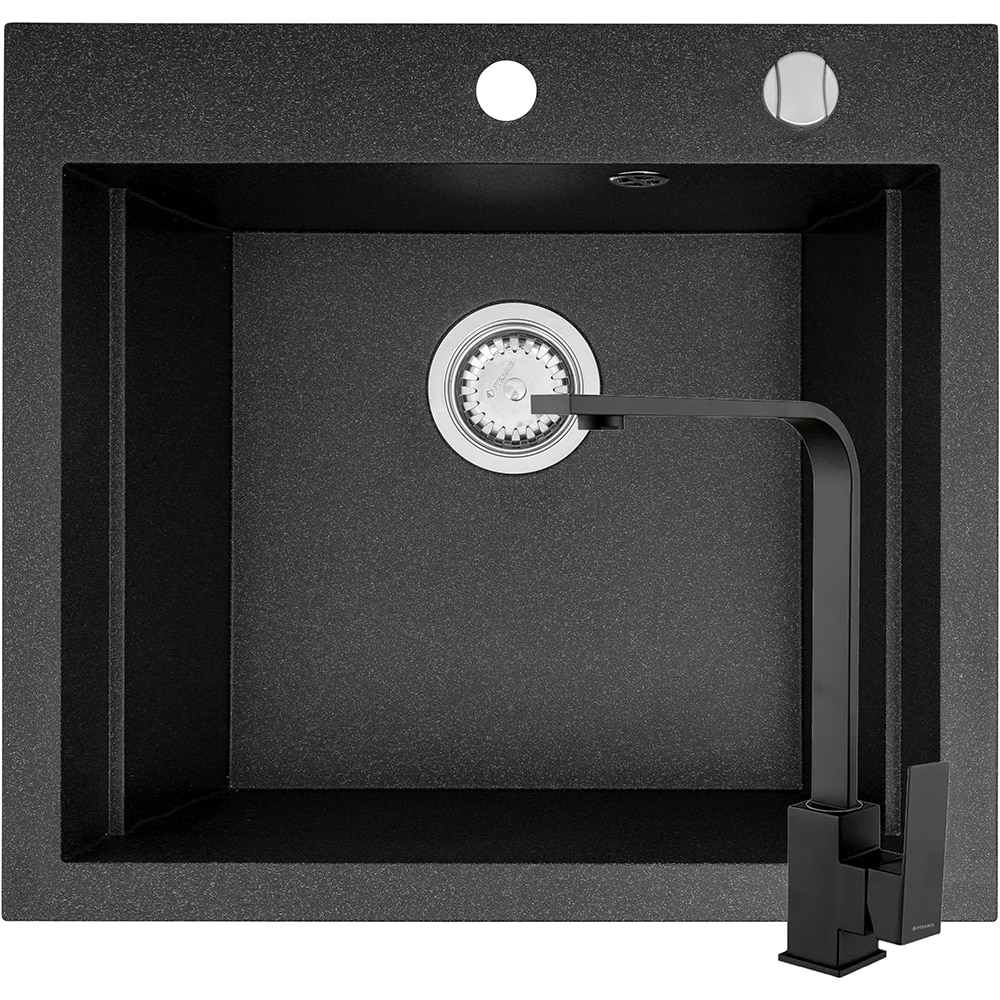 Pachet chiuveta PYRAMIS Altexia Modern Square 57, compozit granit + baterie, negru