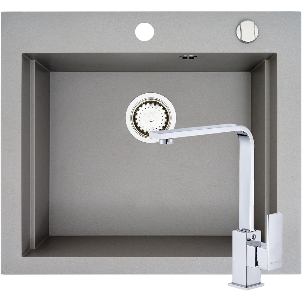 Pachet chiuveta PYRAMIS Altexia Modern Square 57, compozit granit + baterie, gri