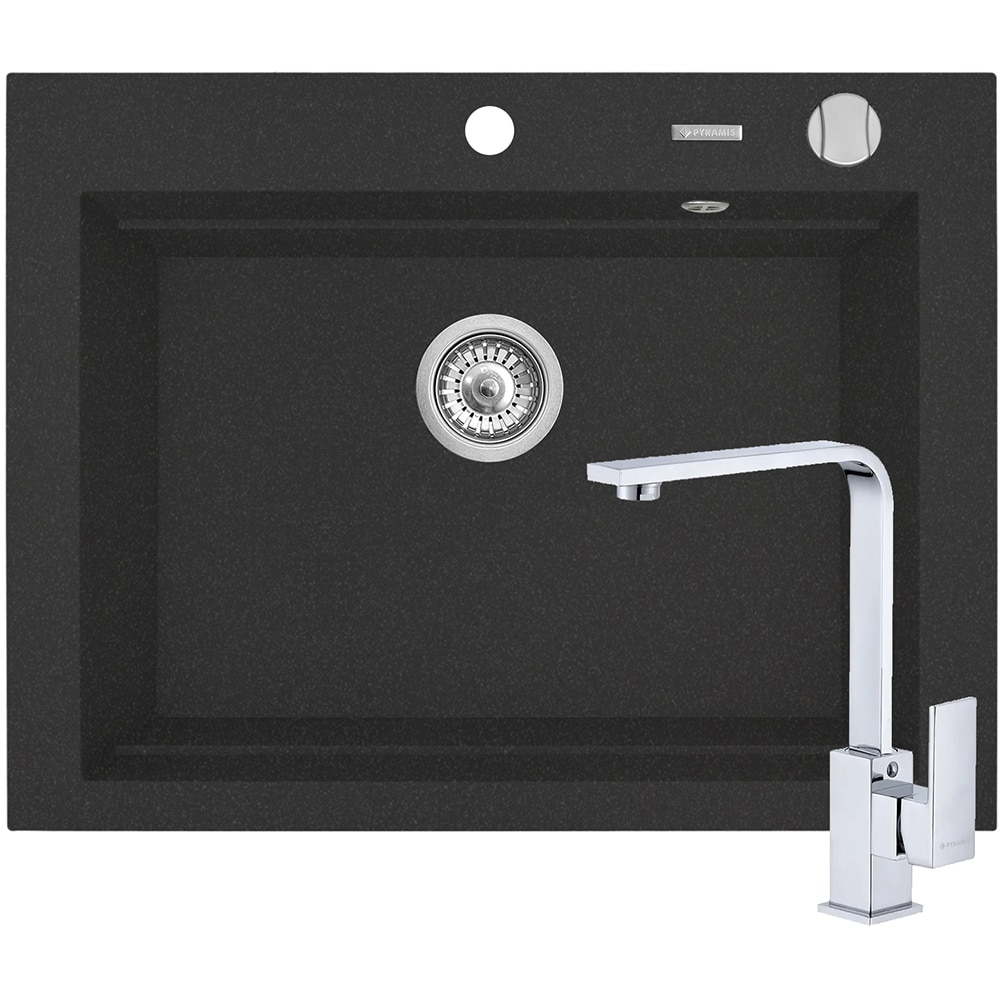Pachet chiuveta PYRAMIS Altexia Modern Square 67, compozit granit + baterie, negru
