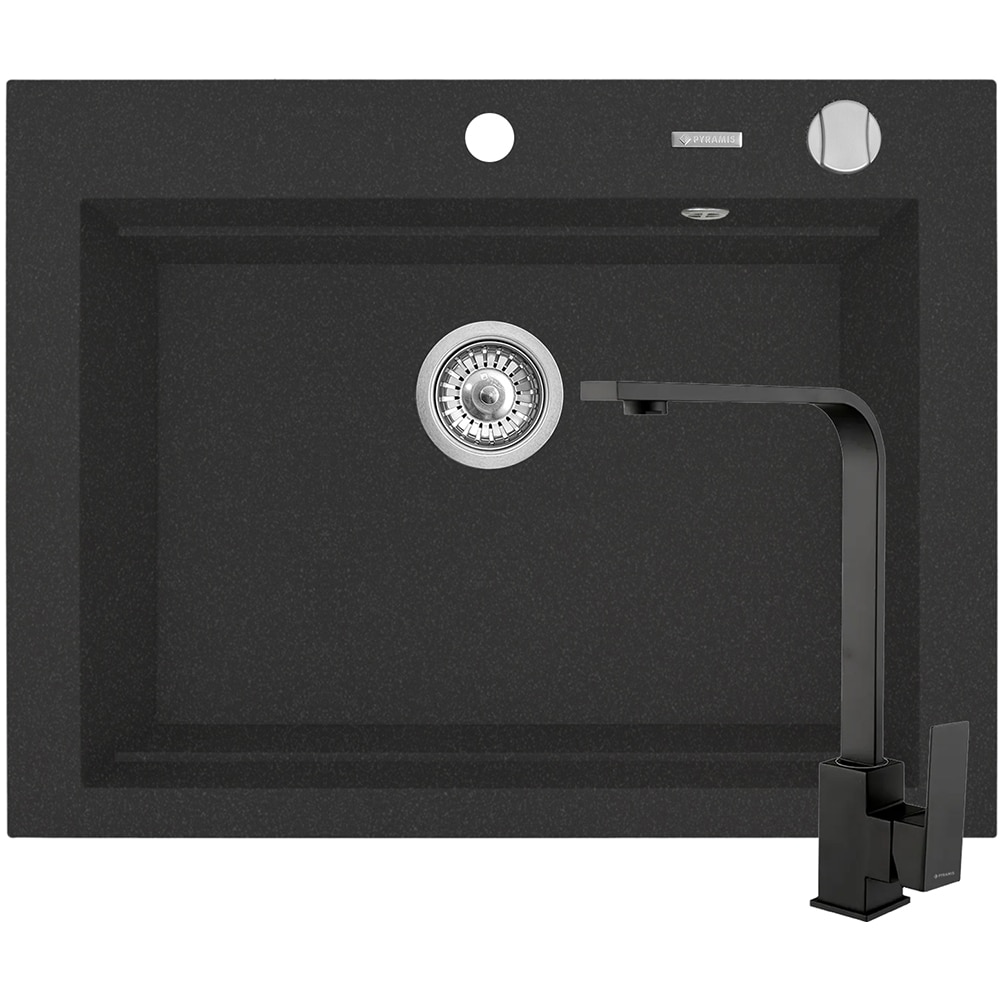 Pachet chiuveta PYRAMIS Altexia Modern Square 67, compozit granit + baterie, negru