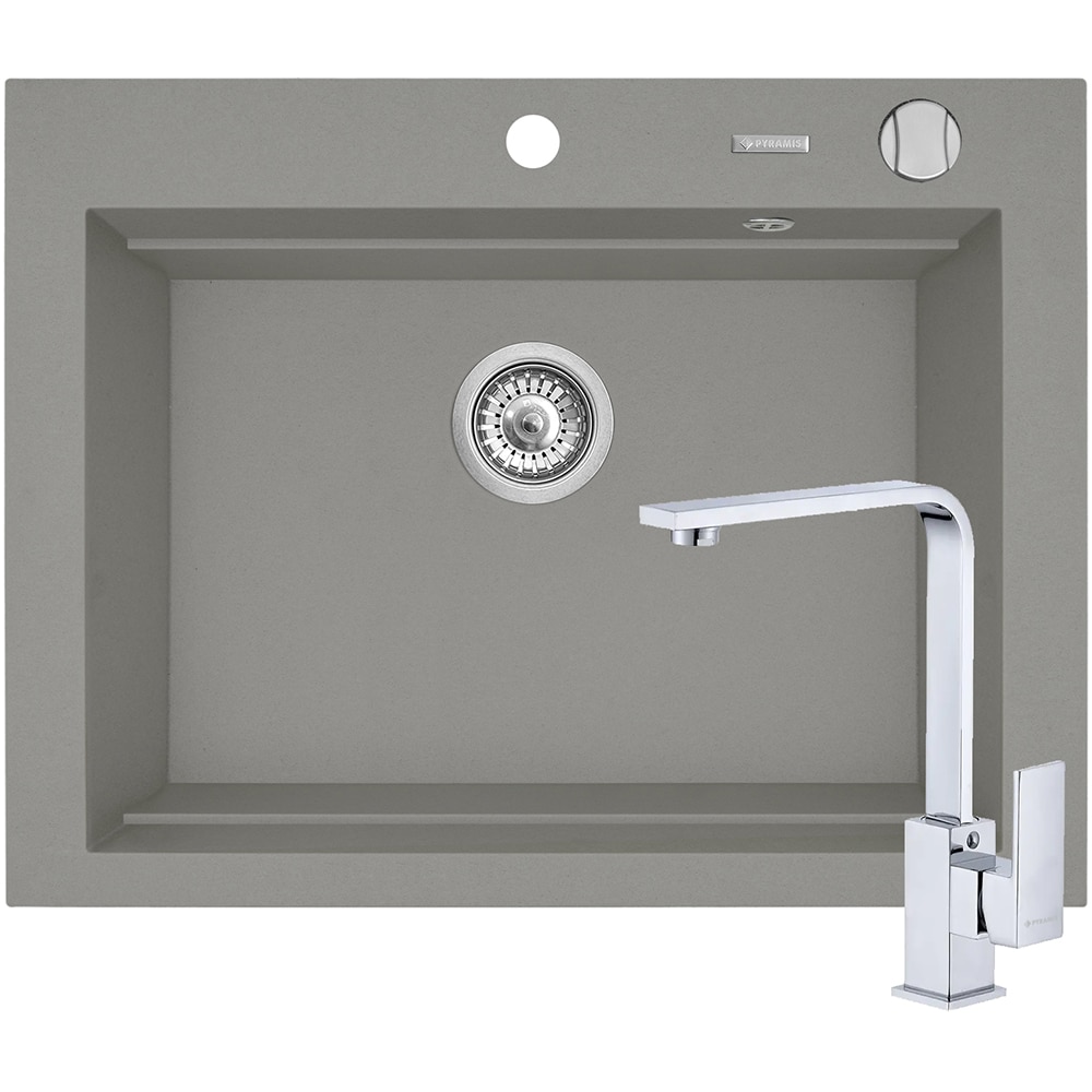 Pachet chiuveta PYRAMIS Altexia Modern Square 67, compozit granit + baterie, gri