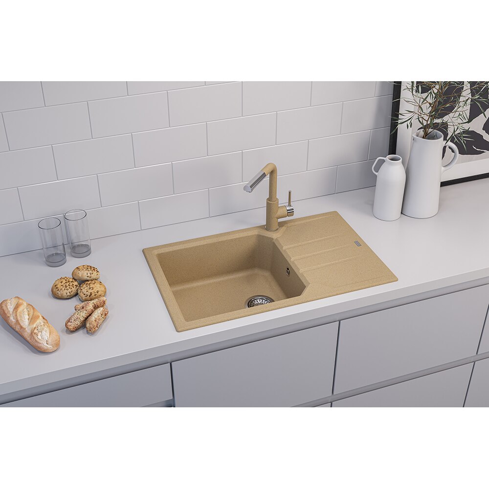 Pachet chiuveta ALVEUS Record 40 G55, 1 cuva, picurator reversibil, compozit granit + baterie Flexa + dozator, bej