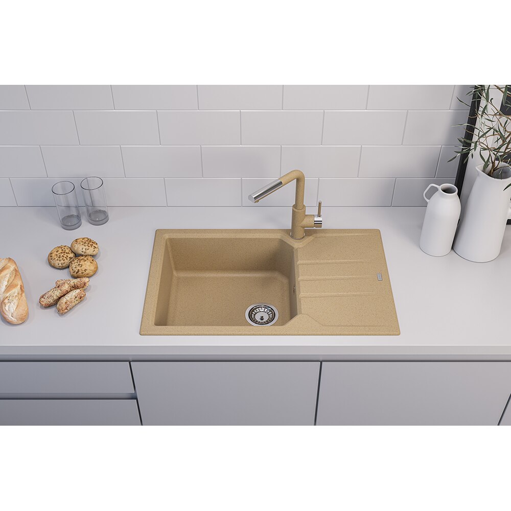 Pachet chiuveta ALVEUS Record 40 G55, 1 cuva, picurator reversibil, compozit granit + baterie Flexa + dozator, bej