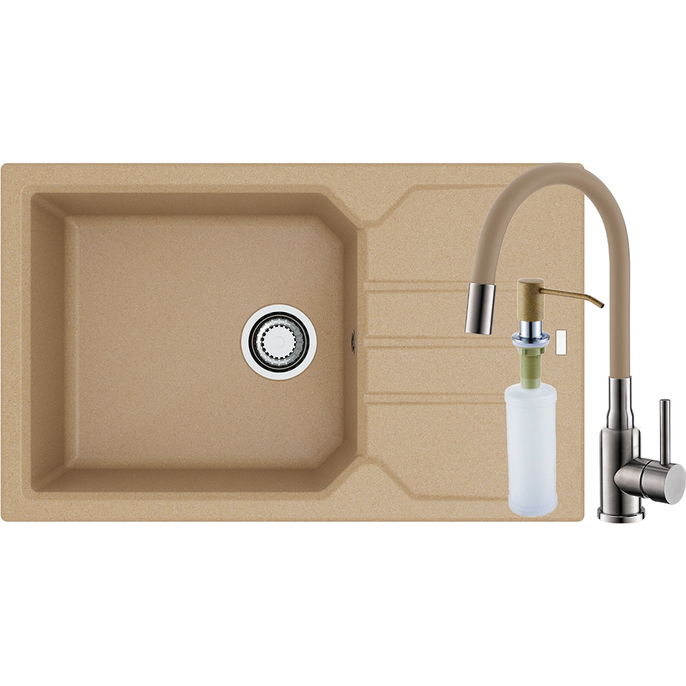 Pachet chiuveta ALVEUS Record 40 G55, 1 cuva, picurator reversibil, compozit granit + baterie Flexa + dozator, bej