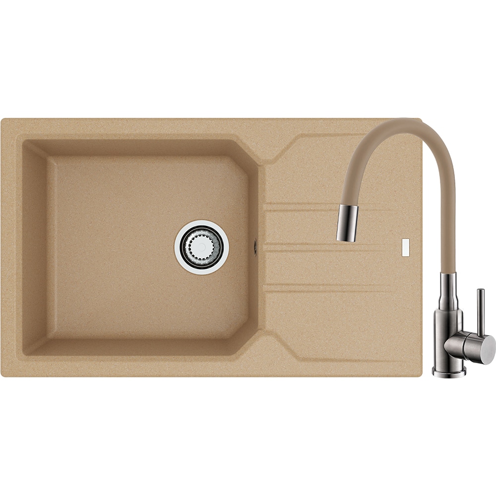 Pachet chiuveta ALVEUS Record 40 G55, 1 cuva, picurator reversibil, compozit granit + baterie Flexa + dozator, bej