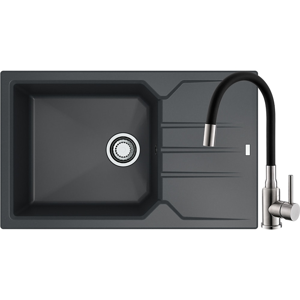 Pachet chiuveta ALVEUS Record 40 G91, 1 cuva, picurator reversibil, compozit granit + baterie Flexa + dozator, negru