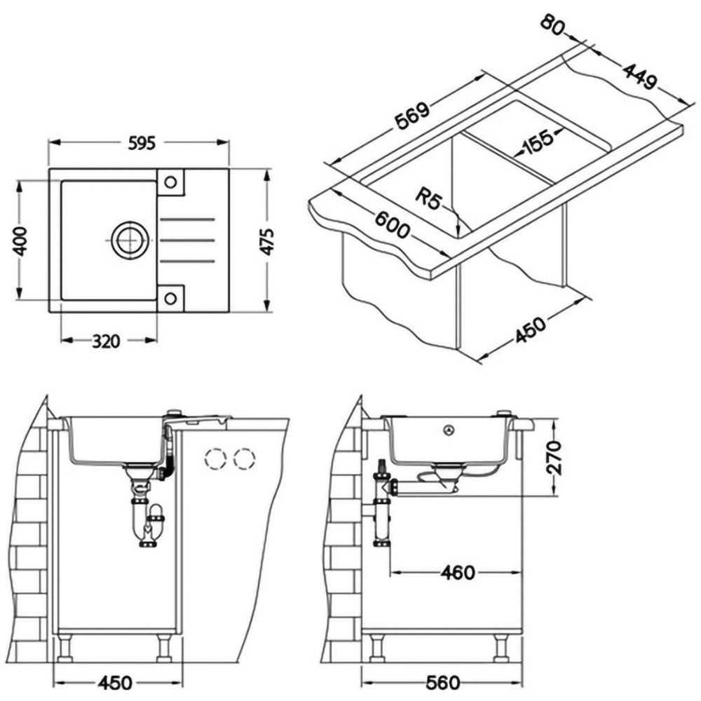 Pachet chiuveta ALVEUS Rock 30, 1 cuva, picurator reversibil, compozit granit + Baterie Kati G55, bej