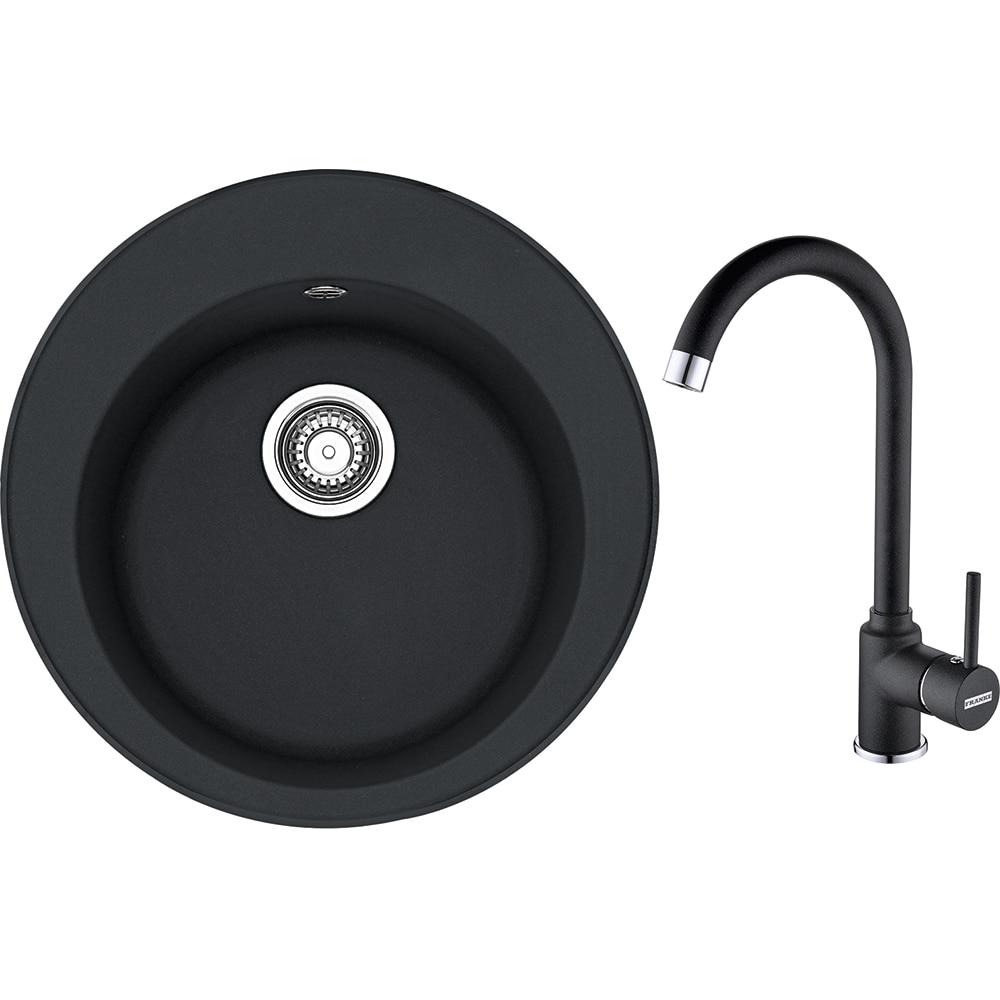 Pachet chiuveta FRANKE ROG 610, 1 cuva, compozit granit + baterie Pola, negru