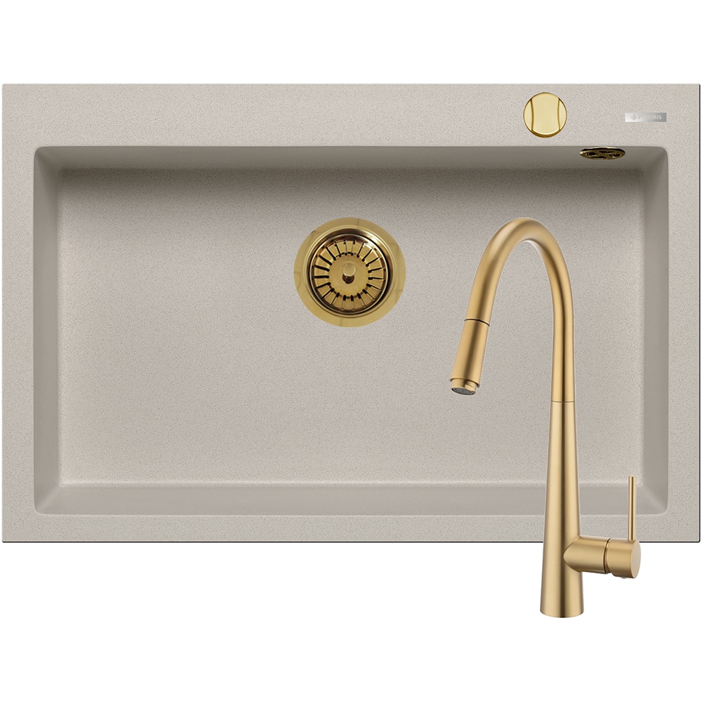 Pachet chiuveta PYRAMIS Altexia Diamond Square 76, compozit granit + baterie, bej