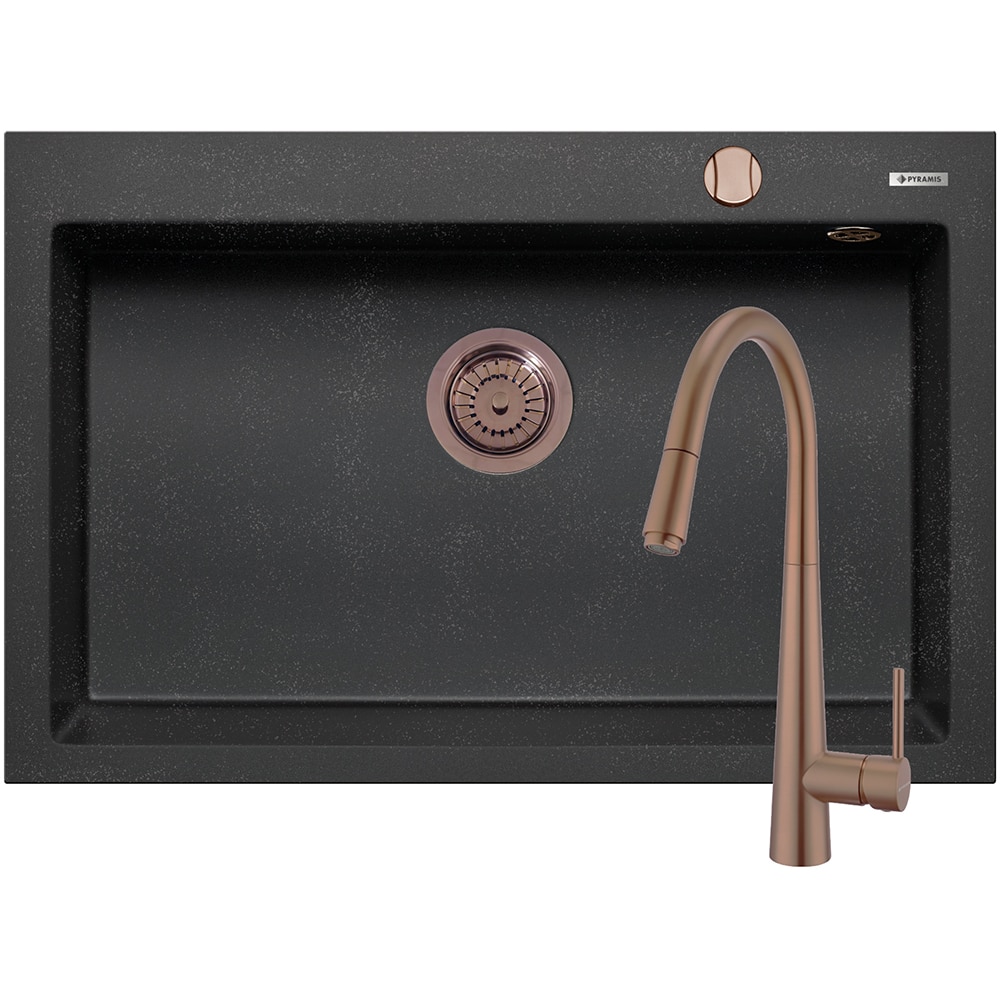 Pachet chiuveta PYRAMIS Altexia Diamond Square 76, compozit granit + baterie, negru
