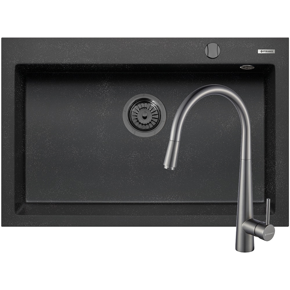 Pachet chiuveta PYRAMIS Altexia Diamond Square 76, compozit granit + baterie, negru