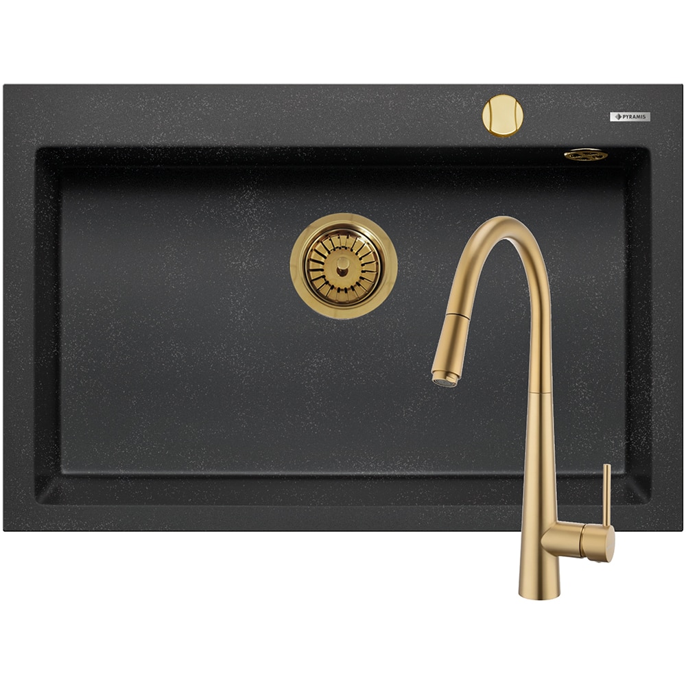 Pachet chiuveta PYRAMIS Altexia Diamond Square 76, compozit granit + baterie, negru