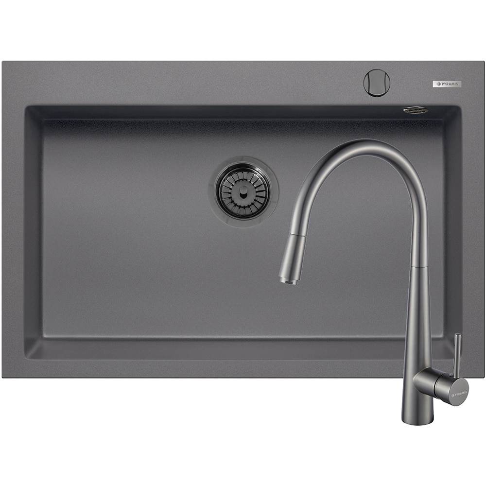 Pachet chiuveta PYRAMIS Altexia Diamond Square 76, compozit granit + baterie, gri