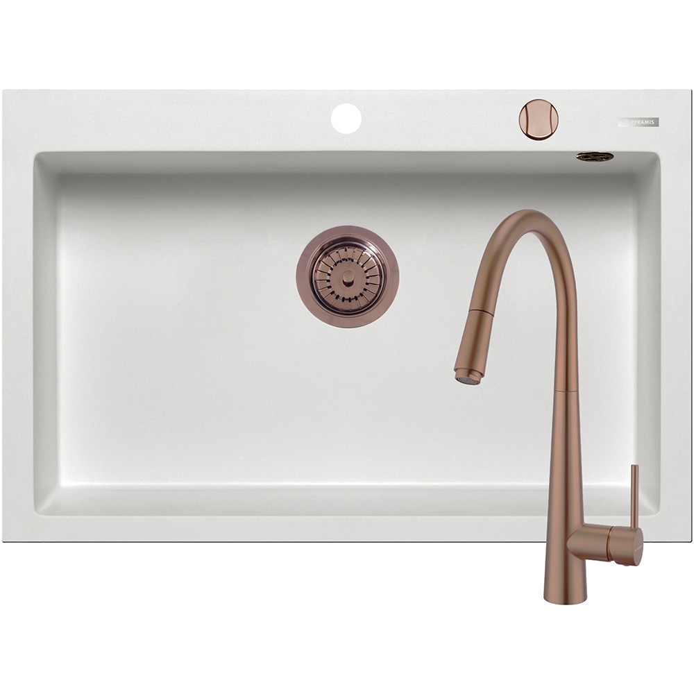 Pachet chiuveta PYRAMIS Altexia Diamond Square 76, compozit granit + baterie, alb