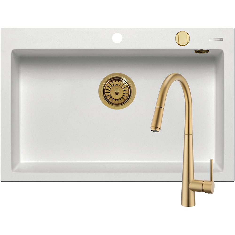 Pachet chiuveta PYRAMIS Altexia Diamond Square 76, compozit granit + baterie, alb