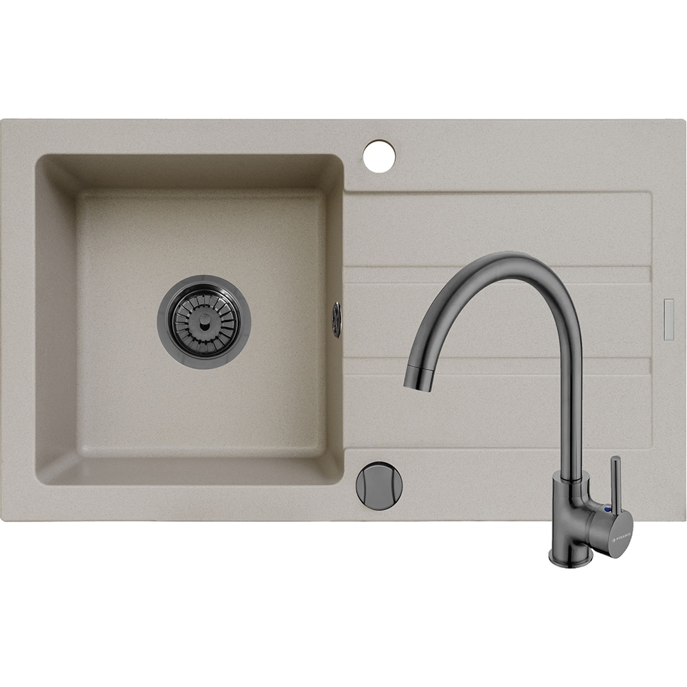 Pachet chiuveta PYRAMIS Altexia Modern 79, 1 cuva, picurator reversibil, compozit granit + baterie, bej