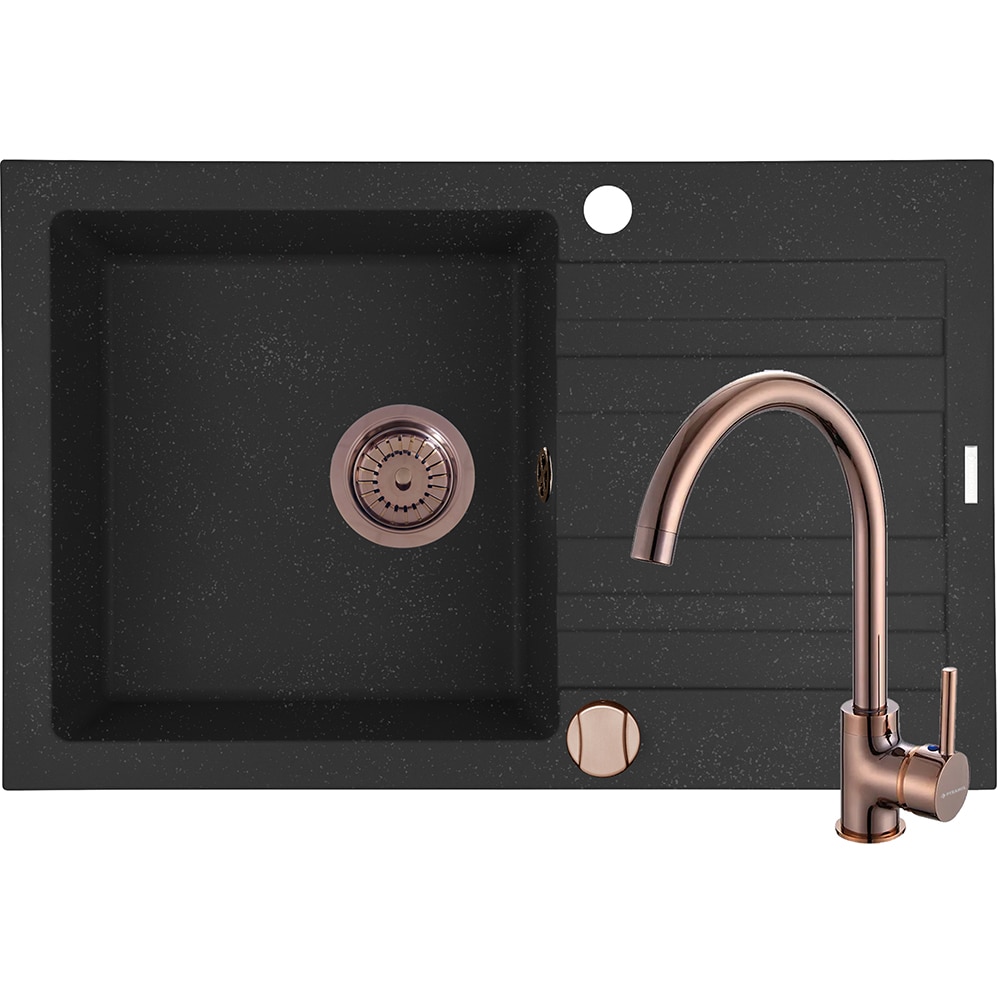 Pachet chiuveta PYRAMIS Altexia Modern 79, 1 cuva, picurator reversibil, compozit granit + baterie, negru