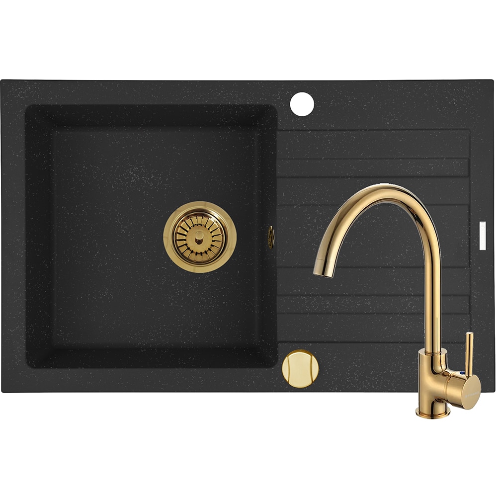 Pachet chiuveta PYRAMIS Altexia Modern 79, 1 cuva, picurator reversibil, compozit granit + baterie, negru