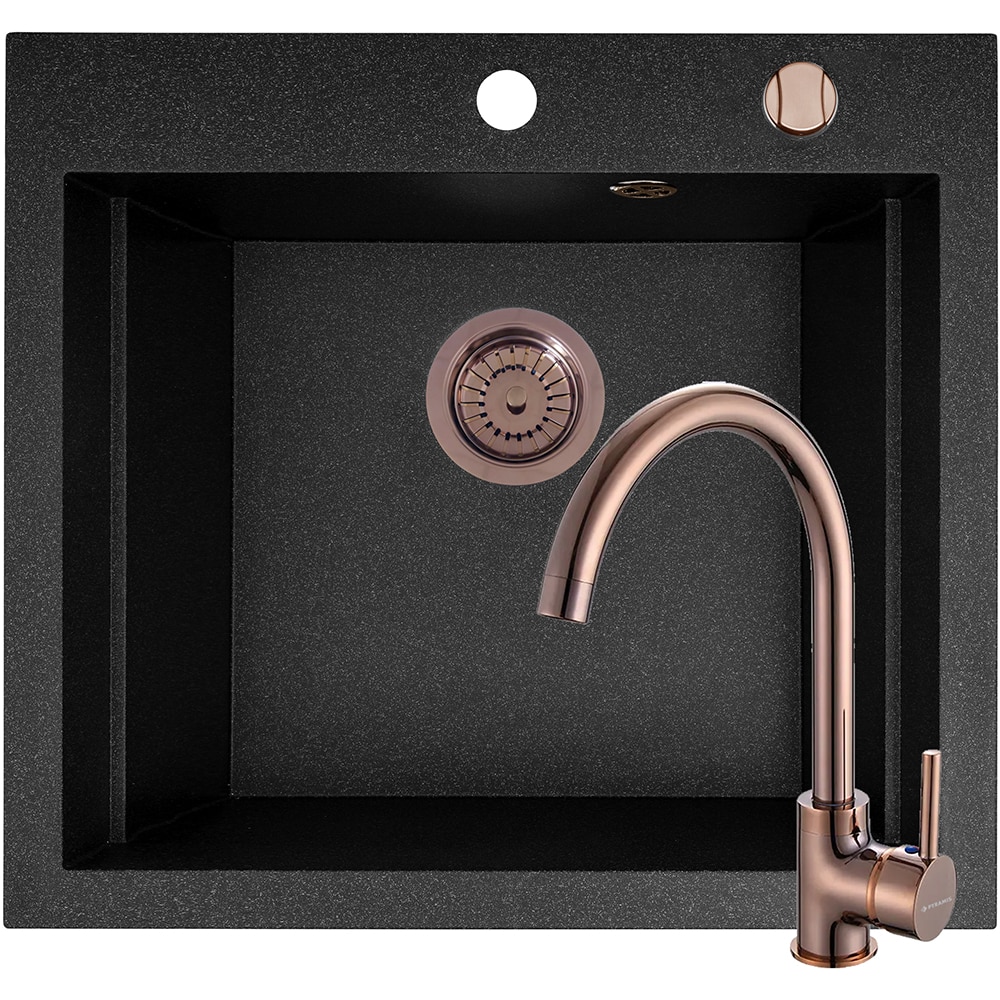 Pachet chiuveta PYRAMIS Altexia Modern Square 57, compozit granit + baterie, negru