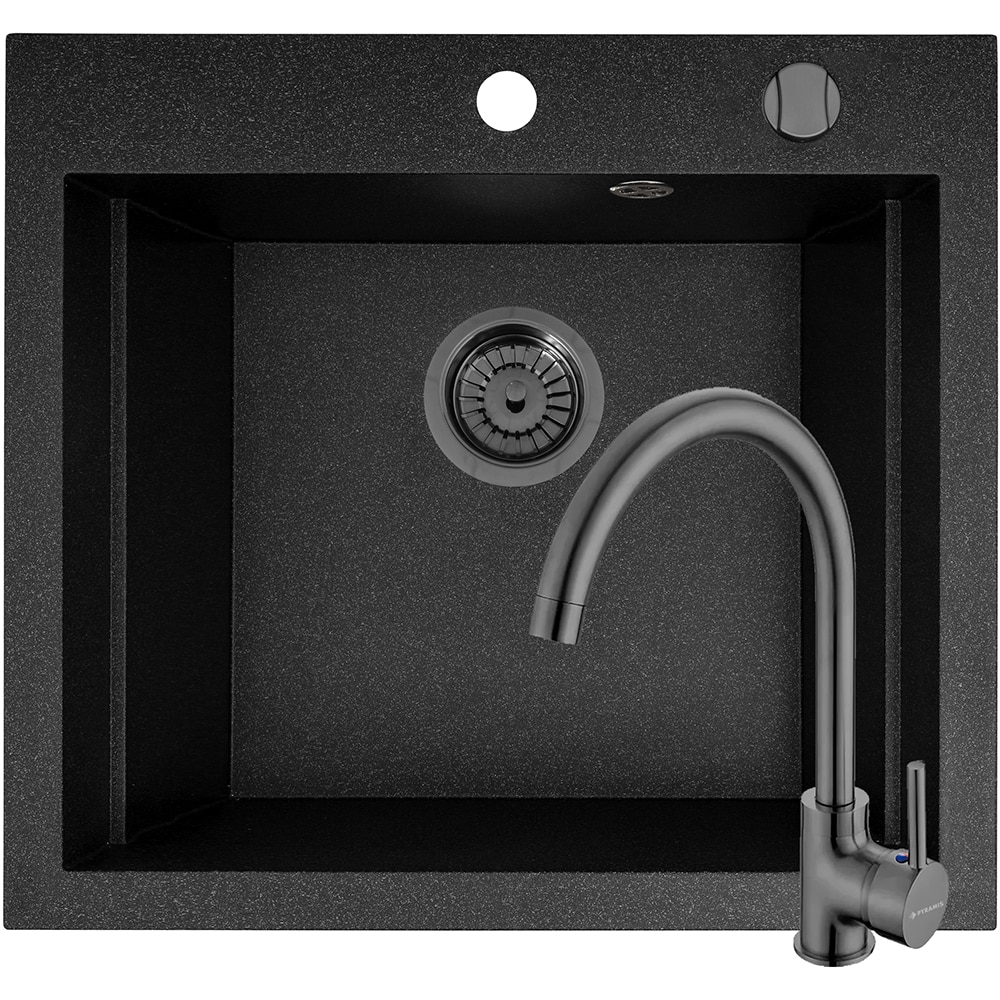 Pachet chiuveta PYRAMIS Altexia Modern Square 57, compozit granit + baterie, negru