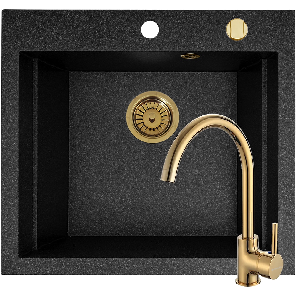 Pachet chiuveta PYRAMIS Altexia Modern Square 57, compozit granit + baterie, negru