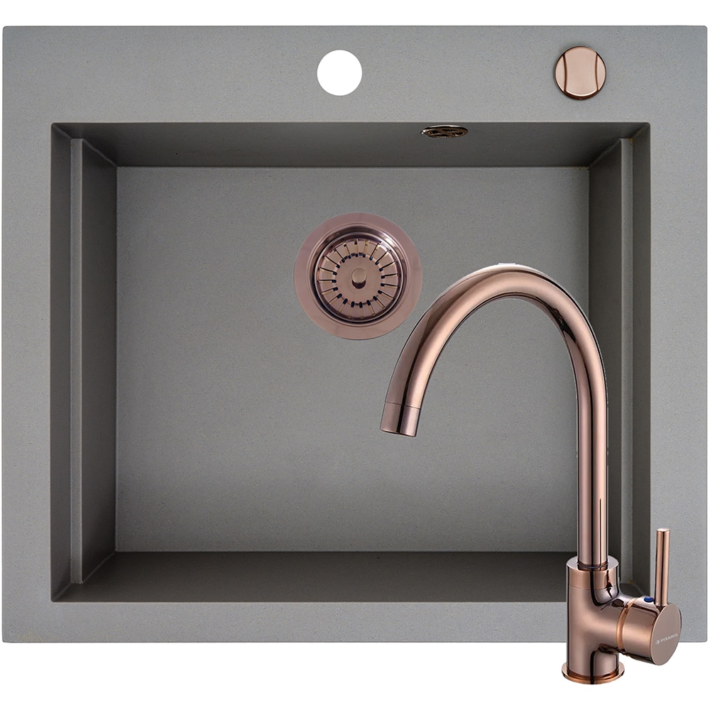 Pachet chiuveta PYRAMIS Altexia Modern Square 57, compozit granit + baterie, gri