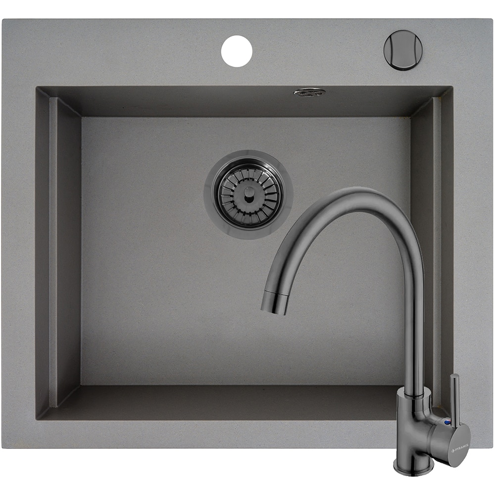 Pachet chiuveta PYRAMIS Altexia Modern Square 57, compozit granit + baterie, gri