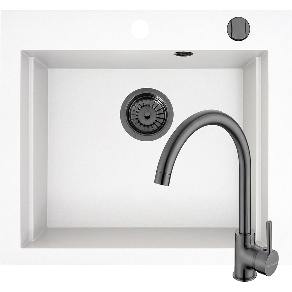 Pachet chiuveta PYRAMIS Altexia Modern Square 57, compozit granit + baterie, alb