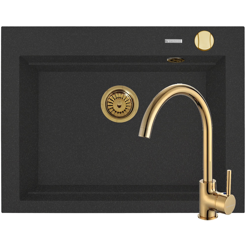 Pachet chiuveta PYRAMIS Altexia Modern Square 67, compozit granit + baterie, negru