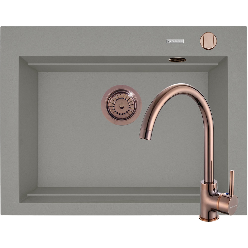 Pachet chiuveta PYRAMIS Altexia Modern Square 67, compozit granit + baterie, gri