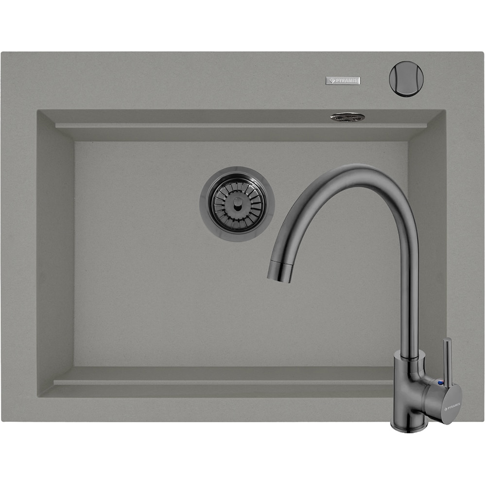 Pachet chiuveta PYRAMIS Altexia Modern Square 67, compozit granit + baterie, gri