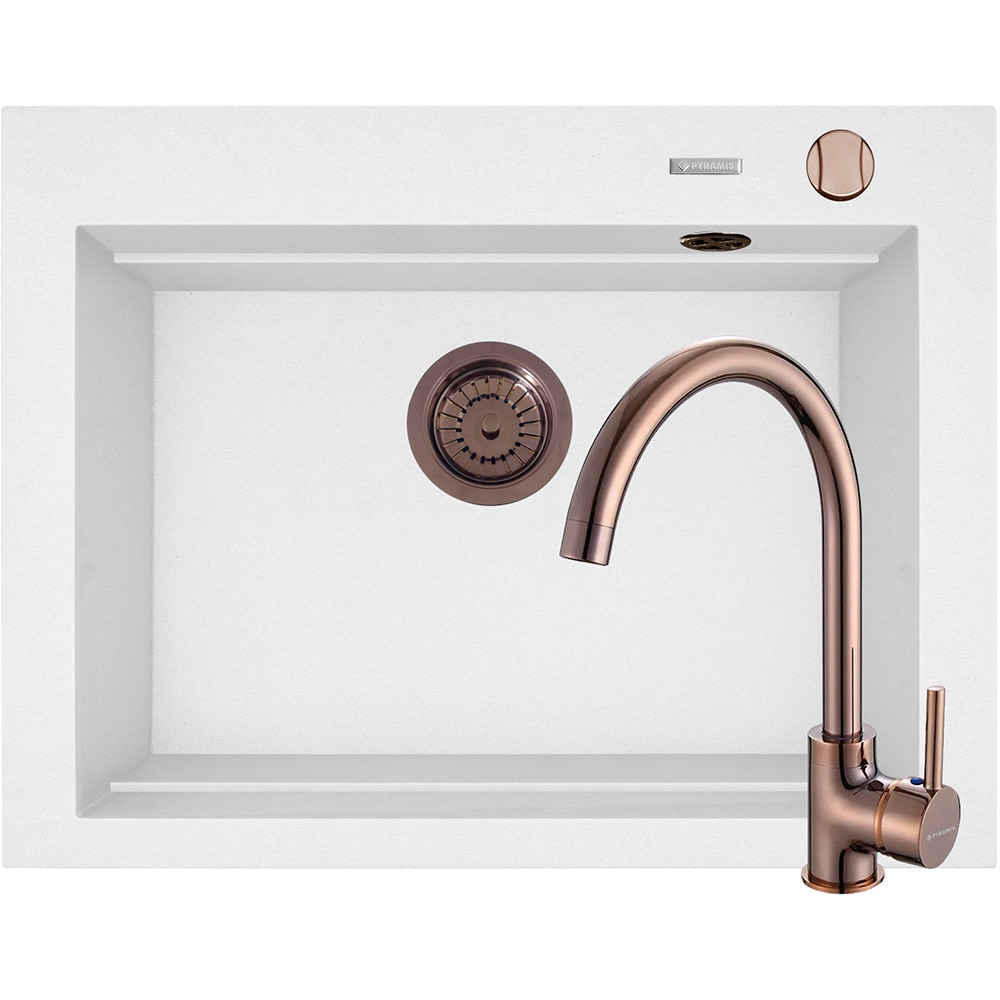 Pachet chiuveta PYRAMIS Altexia Modern Square 67, compozit granit + baterie, alb