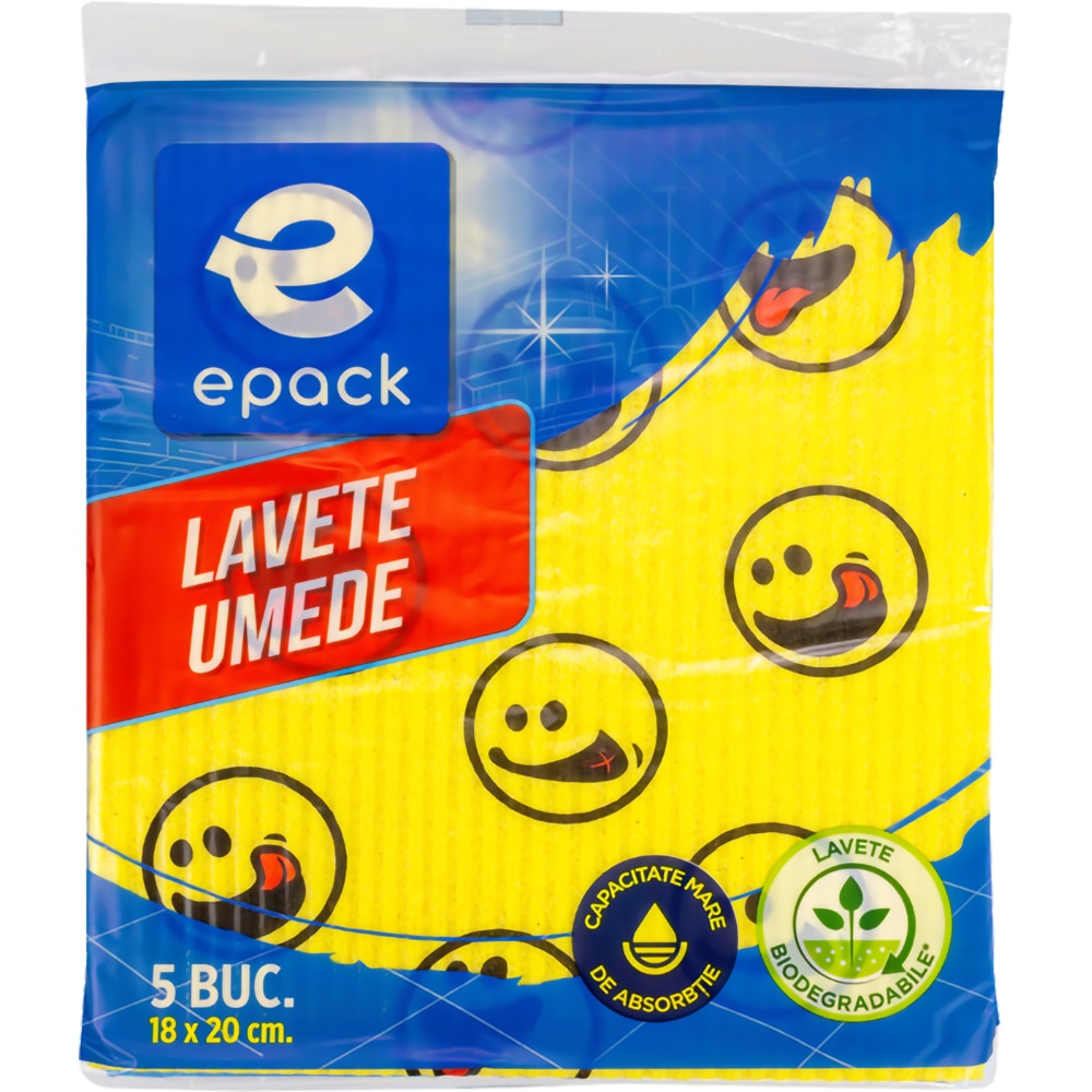 Laveta umeda EPACK, imprimata, 18 x 20 cm, 5 bucati